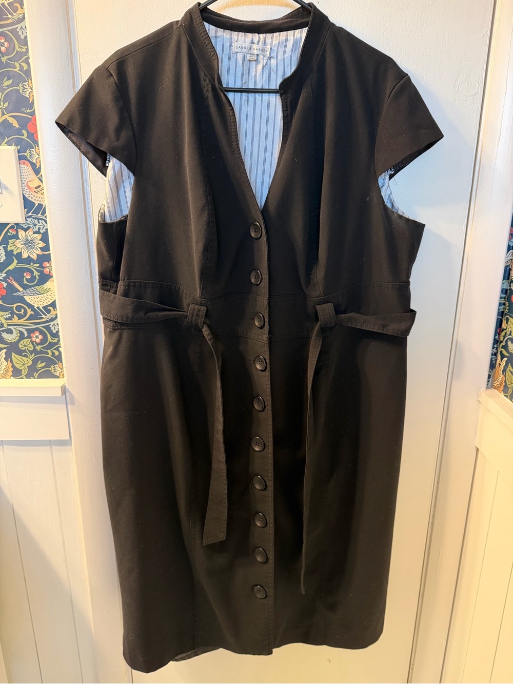 Sandra Darren Black Button-Front Dress with Waist Tie